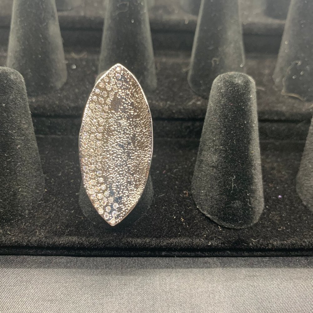 Melinda M. Large Textured Silver Pointed Oval Ring
